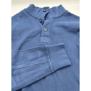 Eddie‎ Bauer Sweater Mens Tall Large Blue 100% Cotton Knit Mock Neck 3 Button